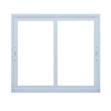 Imagem de Janela Correr 2 Folhas Vidro 150cm x 100cm Vidro de Segurança 6cm Fábrica do Alumínio Branco