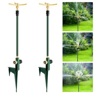 Imagem de Feeloco Aspersor de jardim de 3 braços, irrigador giratório de 360 graus com base de tripé ajustável, irrigador de quintal para cobertura de grande área, pulverizador de água para gramado, jardim