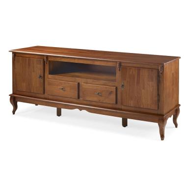 Imagem de Rack para Sala com Pés Luis XV 2 Gavetas 2 Portas de Madeira e Nicho 60503M - Imbuia Glazer