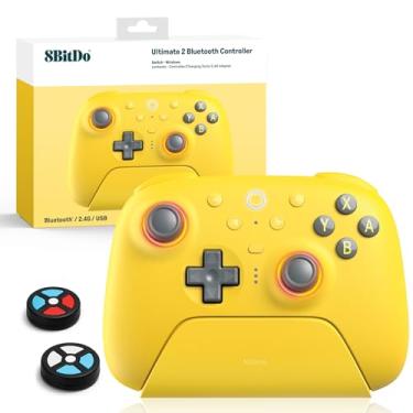 Imagem de 8Bitdo Ultimate 2 Bluetooth Controller (TMR Joystick Update), RGB Fire Ring, Switchable Hall Effect/Tactile Triggers, Vibration and Motion Control for Switch, Windows PC (Lemon Yellow)