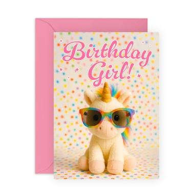 Imagem de CENTRAL 23 Cartão de aniversário de unicórnio para meninas irmã ou filha - Brinquedo arco-íris com óculos de sol em ponto de confete - Estilo rosa mágico - Envelope rosa - Vem com adesivos