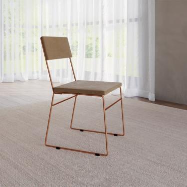 Imagem de Cadeira de Jantar Málaga Assento Veludo Marrom Base Cobre