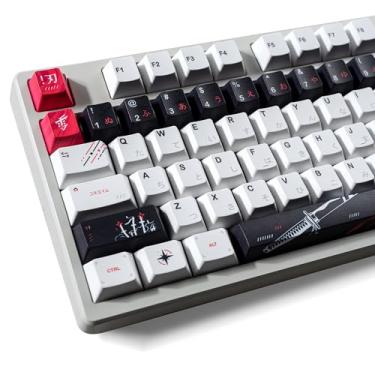 Imagem de Hkfos Teclas japonesas XVX - Teclas de teclado branco PBT Premiun, conjunto de teclas de arco de sublimação de tinta com perfil cereja, 134 teclas adequadas para 60% 65% 75% 80% 100% teclado mecânico
