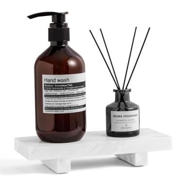 Imagem de WORHE Pedestal de bandeja de mármore pequena para decoração de banheiro de fazenda, suporte de saboneteira de cozinha com elevação de pedra decorativa para penteadeira, balcão, pia, branco (WH088)