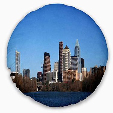 Imagem de Designart Downtown Texas' Cityscape Fotografia manta redonda sala de estar, sofá, almofada + capa de almofada impressa em ambos os lados 40,64 cm