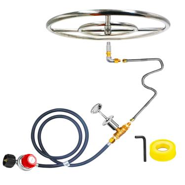 Imagem de MENSI Kit de montagem de queimador de anel duplo de 45,7 cm com linha de gás flexível sem apito para fogueira DIY de propano, lareira máxima 150000BTU