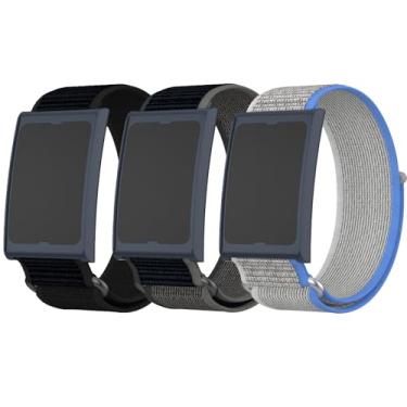 Imagem de XINGMALY Pacote com 3 pulseiras de nylon ajustáveis compatíveis com Amazfit Helio Fitness Tracker, pulseira respirável para braço/tornozelo com liberação rápida e fecho seguro de (preto, cinza, preto