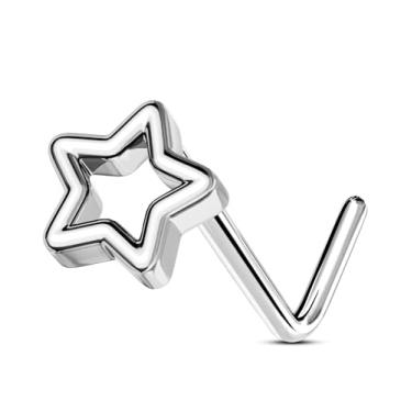 Imagem de OUFER Anéis de nariz de titânio G23 para mulheres, brincos de nariz em forma de L de 20 g, joia de piercing de narina estrela