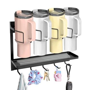 Imagem de Organizador de garrafa de água para acessórios de copo Stanley, suporte magnético 3 em 1 para geladeira, organizador de copo com ganchos, rack de armazenamento de garrafa de água de cozinha para porta