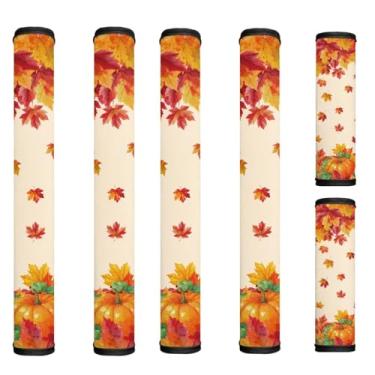 Imagem de HUISEFOR Conjunto de 6 capas de maçaneta de geladeira de outono para geladeira e micro-ondas, lava-louças, protetor de pano, fácil de instalar, capas de maçaneta de eletrodomésticos para decoração de