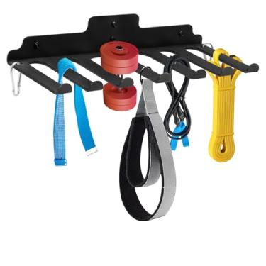 Imagem de Gancho de barra, suporte de barra montado na parede, rack de armazenamento de barra que economiza espaço com 7 ganchos para 6 barras, gancho vertical para equipamentos de ginástica, armazenamento de