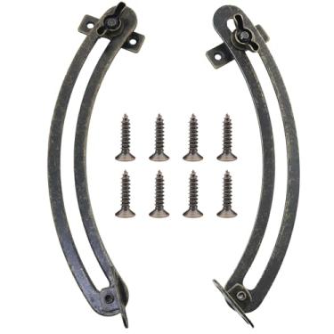 Imagem de MEETOOT Conjunto de dobradiças de armário de metal de 17 cm, 2 peças, barra de amarração curvada com parafuso, adequada para caixa de joias de madeira, caixa de ferramentas, broche, estojo