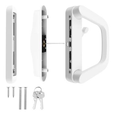 Imagem de Conjunto de maçanetas de vidro deslizante - forte força de bloqueio de substituição de fechadura de porta de pátio com trava de encaixe, conjunto de trava de maçaneta de varanda fácil de instalar para