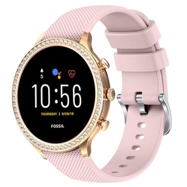 Imagem de Pulseira de relógio de liberação rápida de 18 mm compatível com Fossil Gen 6 de 42 mm/Fossil Gen 5E 42 mm, pulseiras de silicone femininas de substituição compatíveis com Fossil Smartwatch, rosa
