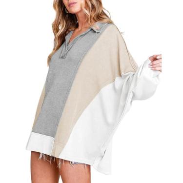 Imagem de Moletom feminino TAQCUX de algodão colorido cinza branco-XS