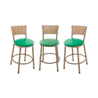 Imagem de KIT 3 Banqueta Baixa Encapada Junco CAPPUCCINO Bar Cozinha - ESPAÇO JU