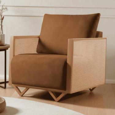 Imagem de Poltrona para Sala de Estar Madeira Maciça Palha Rattan Arthur - Caste