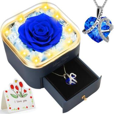 Imagem de Presente com colar de rosa azul preservada com coração do Líbano - Leb