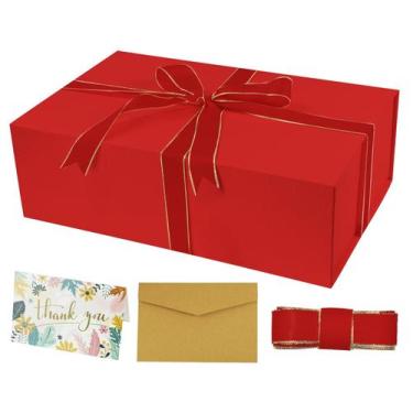 Imagem de Caixa de presente YINUOYOUJIA 35x23x11 cm vermelha com cartão de fita