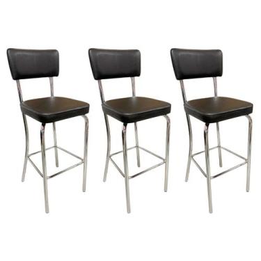 Imagem de Kit 3 Banquetas Olivia Altura 65cm Bar Cozinha Cromada Assento Grosso 