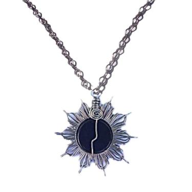Imagem de Colar Mandala em Aço Inox com Pedra Natural Ônix, Artesanal