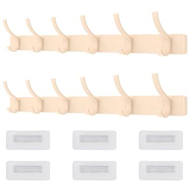 Imagem de 2 cabides grandes montados na parede, cabideiro longo de 45 cm para parede, ganchos rústicos montados na parede, 2 cabides de parede com 6 ganchos para chapéu, roupas, bolsas, jaqueta, etc. (branco)