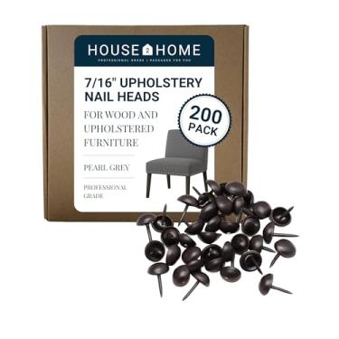 Imagem de House2Home Tachas de estofamento para móveis, Cabeças de unhas de estofamento de 7/16 polegadas para acabamento de móveis, pregos decorativos para madeira e móveis estofados, 200 cabeças decorativas de unhas cinza pérola, kit de acabamento de prego