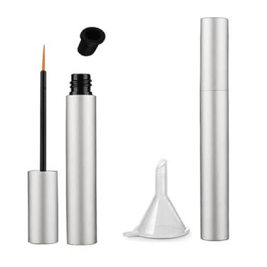 Imagem de ZGGAZCA 2 frascos vazios de soro para cílios com pincel, tubo de delineador de 5 ml e recipiente para crescimento de cílios, frascos de rímel recarregáveis com mini frascos de funil para armazenamento