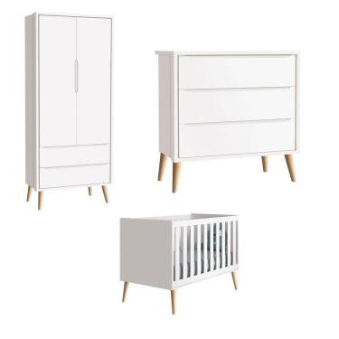 Imagem de Jogo De Quarto Para Bebê Completo 2 Portas Théo New Branco Fosco Com Natural - Reller