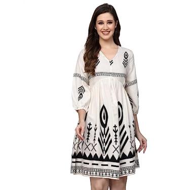 Imagem de Stylum Vestido feminino rodado raiom estampado (DRSGRACE40_Off White, G), Off White, G