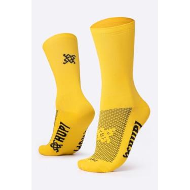 Imagem de Meia HUPI Lisa Amarelo 1 Par Cano Médio Corrida Bike, Cor: Amarelo, Tamanho único 36-42