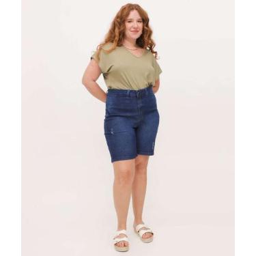 Imagem de Bermuda Plus Size Feminina Jeans Puídos-69043 - ECXO JEANS, 50, Jeans 
