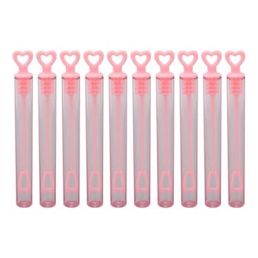 Imagem de Varinhas de bolha em forma de coração transparente rosa durável plástico portátil varas de bolha para festa de casamento feriado 10pcs 4.1 polegadas