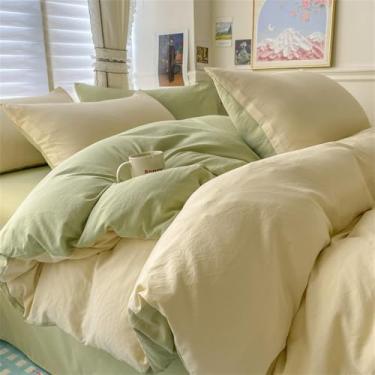 Imagem de XLCZMYL Jogo de cama de algodão sólido com lençol de capa de edredom fronhas casal solteiro king queen casal matcha amarelo leite, 200 x 230 4 peças