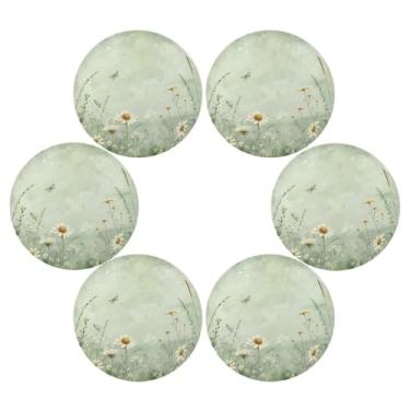 Imagem de Wassud Jogo americano conjunto de 6 tapetes redondos de flores verdes para cozinha e jantar, tapetes laváveis e resistentes ao calor, decoração de mesa 39 cm