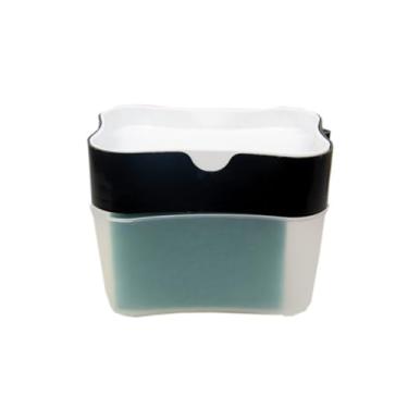 Imagem de Dispenser Detergente E Porta Esponja 2 em 1 - Esponja Limpeza Cozinha Casa Louça Dosador 520ml(Tampa Preta e Branca)