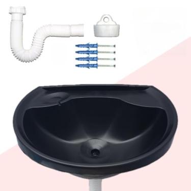 Imagem de Pia de Banheiro com Sifão e Ralo Lavatório Completo Antimanchas em Plástico Cuba para Banheiro com Kit de Instalação (4L PRETO + SIF)