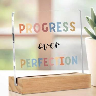 Imagem de Placa acrílica de afirmações positivas inspiradoras, decoração motivacional mentalidade de crescimento placa decorativa de mesa transparente com suporte, presentes para professores quarto berçário