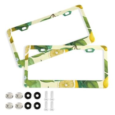 Imagem de CEBUGI Pacote com 2 molduras de placa de carro de alumínio capas de moldura de placa de carro com 2 furos acessórios automotivos limão para placas dianteiras e traseiras orifício elíptico