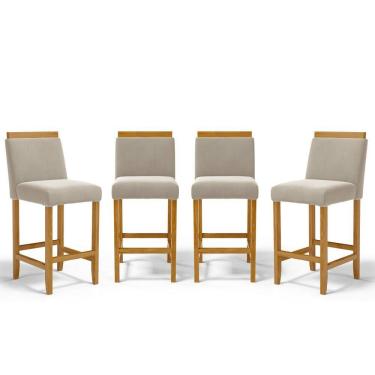 Imagem de Kit Com 4 Banquetas Eloá Madeira Maciça Assento Estofado Para Bancada