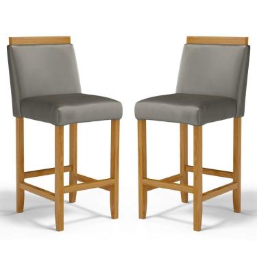 Imagem de Kit Com 2 Banquetas Eloá Madeira Maciça Assento Estofado Para Bancada