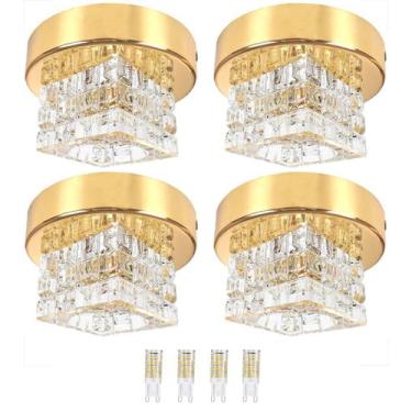 Imagem de Kit 4 Spot Cristal Sobrepor Quadrado Base Polido Bet44 + Led - Acienda