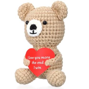 Imagem de Seenelling Mini Crochet Bear Valentine's Day Gifts for Her or Him with Card Handmade Crochet Animal for Anniversary Birthday Cute Knitted Teddy Bear Gifts for Wife Husband Women Men (Cute)