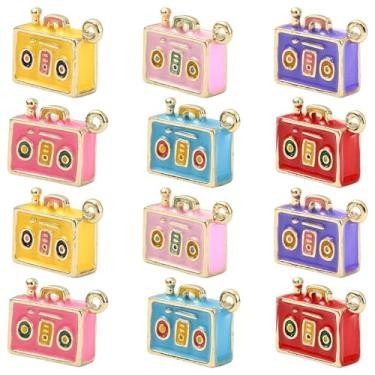 Imagem de KitBeads 12 peças, 6 cores, retrô, esmaltado, produto de vida, berloques de rádio, fita cassete de liga 3D para fazer joias e artesanato