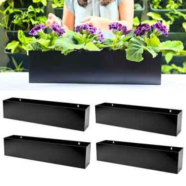 Imagem de Plantadores de parede LaLaGreen (pacote com 4) (61 cm, pacote com 4) vaso de flores de metal preto de aço carbono para suculentas, suporte de parede retangular para peitoril de janela, prateleira de