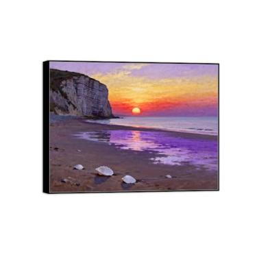Imagem de BMZFYBS Quadro preto arte de parede paisagem impressões em tela - pôr do sol de praia pintura decoração - imagens para quarto 90 x 117 cm 35 x 46 pol