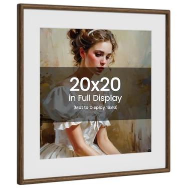 Imagem de Porta-retrato 50 x 50 cm, madeira de carvalho natural da Califórnia-EUA, acabamento em cor de nogueira, feito à mão, 50 x 50 cm, fosco para foto de 40 x 40 cm com vidro temperado verdadeiro, para foto