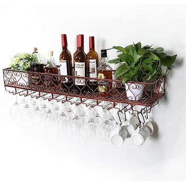 Imagem de Prateleiras de vinho, casa/bar retrô montada na parede prateleira de vinho vintage metal garrafa de vinho e suporte de vidro organizador de armazenamento de talheres para bar/cozinha/60 cm
