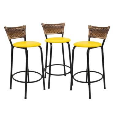 Imagem de Kit 3 Banquetas Banco 60cm Para Casa Balcão Bancada Área de Lazer Barzinhos Cozinha Gourmet Piscina(Assento Amarelo)