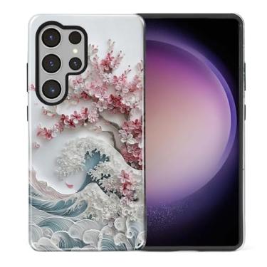 Imagem de casesok Capa para Samsung Galaxy S25 Ultra, capa rígida de camada dupla + capa de telefone de silicone, proteção total à prova de choque para Samsung Galaxy S25 Ultra Blossoming Sakura Wave